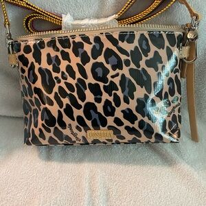 Consuela Black and Tan Crossbody Bag with Leopard Print